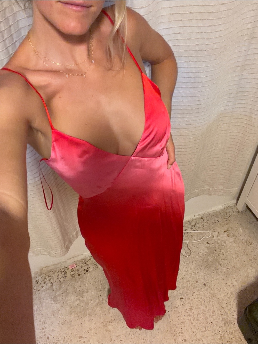 Red Satin Bias-Cut Maxi Slip Dress with Spaghetti Straps